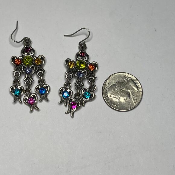 Chico's earrings chandelier dangle pierced silver tone burnished multi colored - Picture 6 of 9